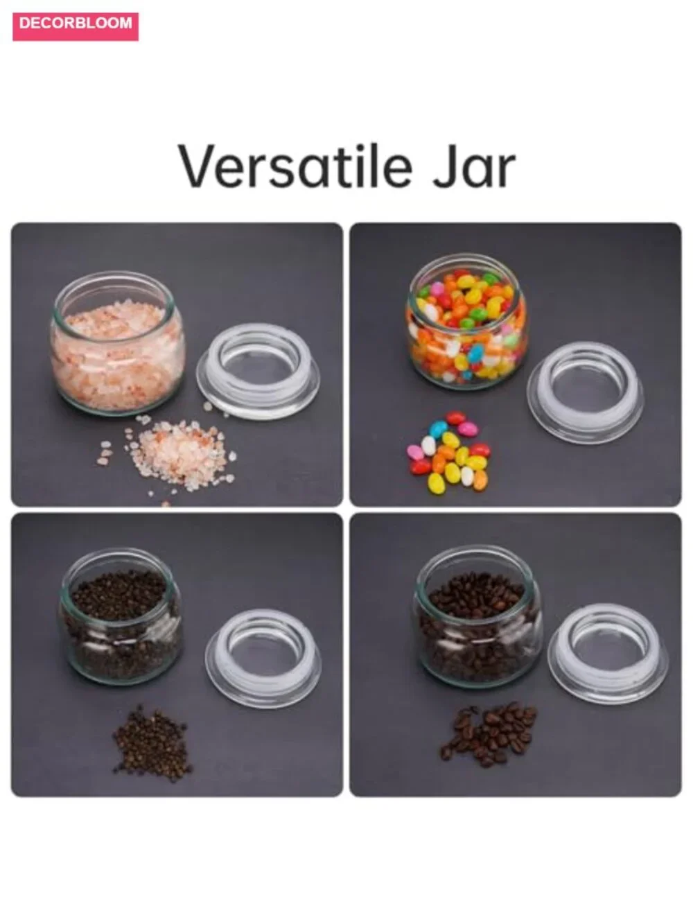 Airtight Glass Salt Cellar with Wide Mouth and Anti-Slip Base